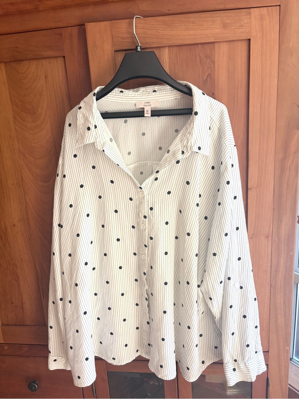 Como Vintage White Pinstripe Button-Up Shirt with Black Polka Dots Sz 3X.